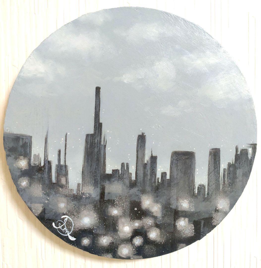 風景画/油絵【湿音】1点物の原画◆作者サイン入り/都会の油彩画
