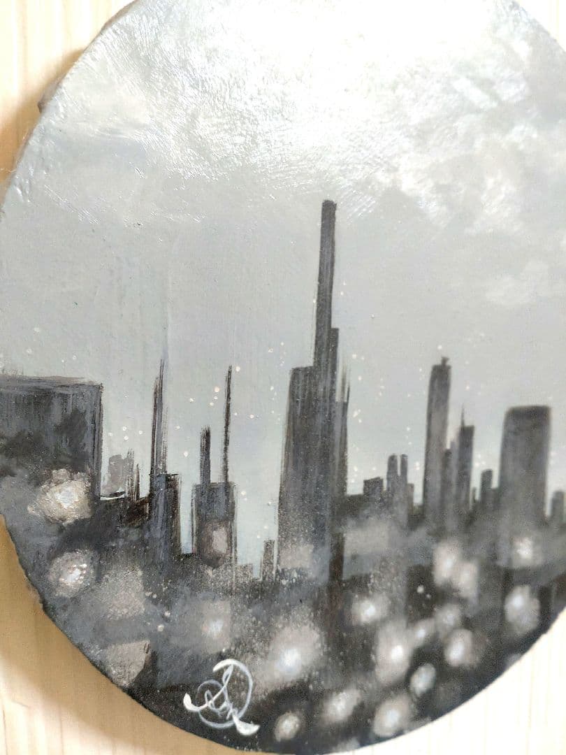 風景画/油絵【湿音】1点物の原画◆作者サイン入り/都会の油彩画