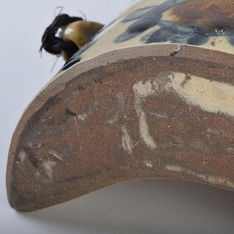 沖縄　琉球焼　壺屋焼　小橋川製陶所　仁王窯造　花文　抱瓶　共箱　C　8899