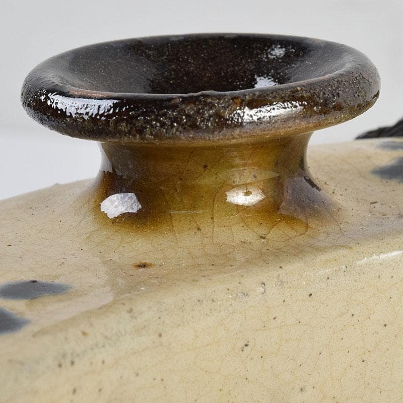 沖縄　琉球焼　壺屋焼　小橋川製陶所　仁王窯造　花文　抱瓶　共箱　C　8899