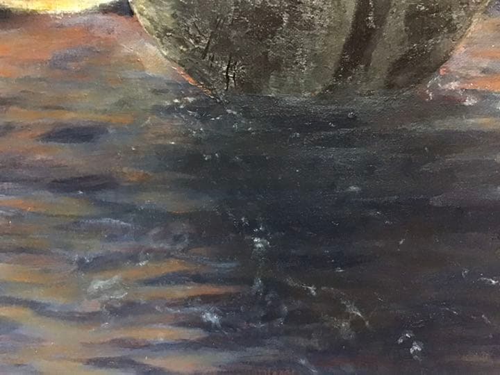 油絵 仮縁つき 海 夕焼け 球体