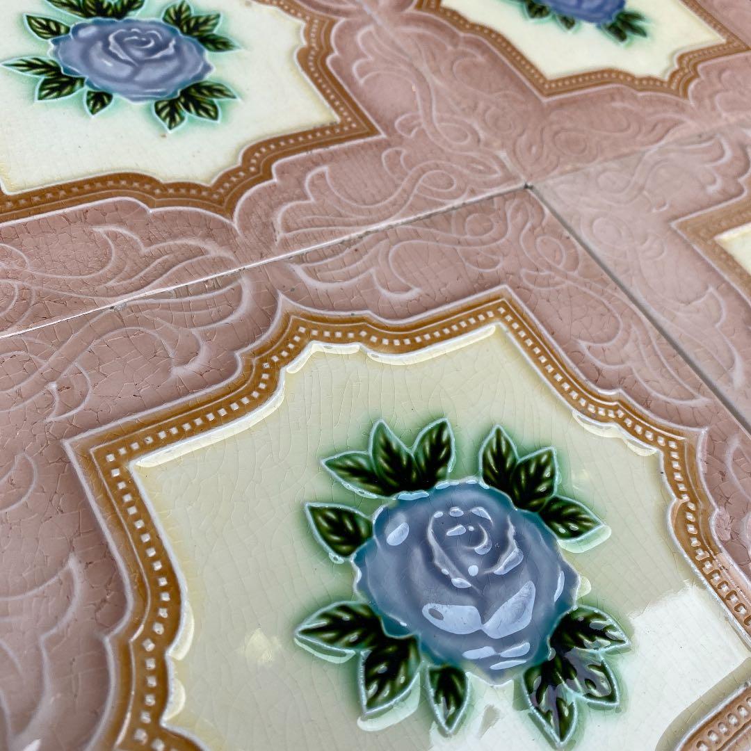 ハンドメイド日本製アンティークマジョリカタイル⑧Ａ４枚セット　プラナカンタイル