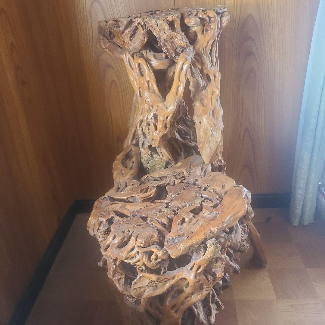 No.112 天然木　無垢材/根卓二段棚　木工芸　飾り台【希少】