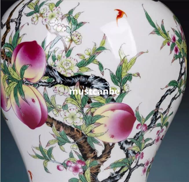 パステル九桃将軍缶 貯蔵物缶 景徳鎮 陶磁器装飾品 現代工芸品 美術品 置物