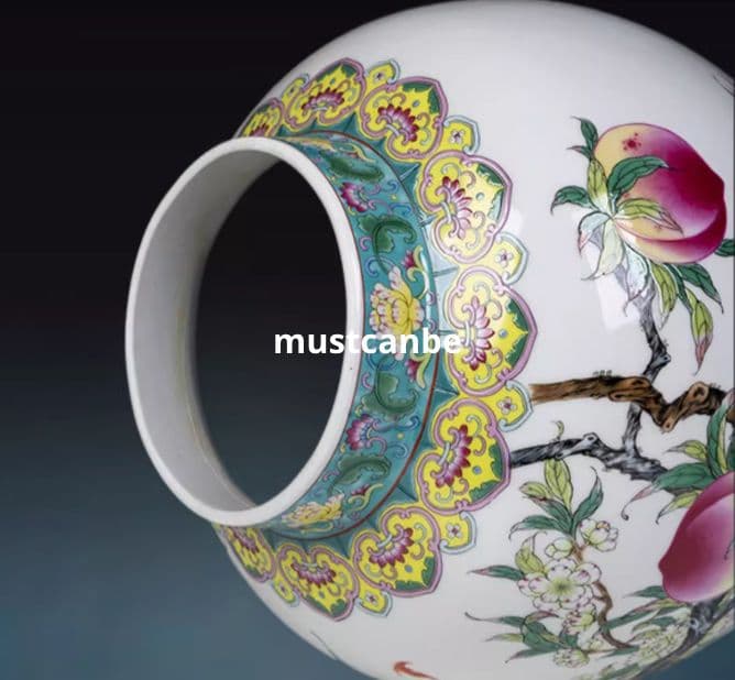 パステル九桃将軍缶 貯蔵物缶 景徳鎮 陶磁器装飾品 現代工芸品 美術品 置物