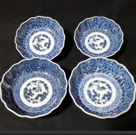 骨董　古伊万里(シダ唐草紋)なます皿4枚
