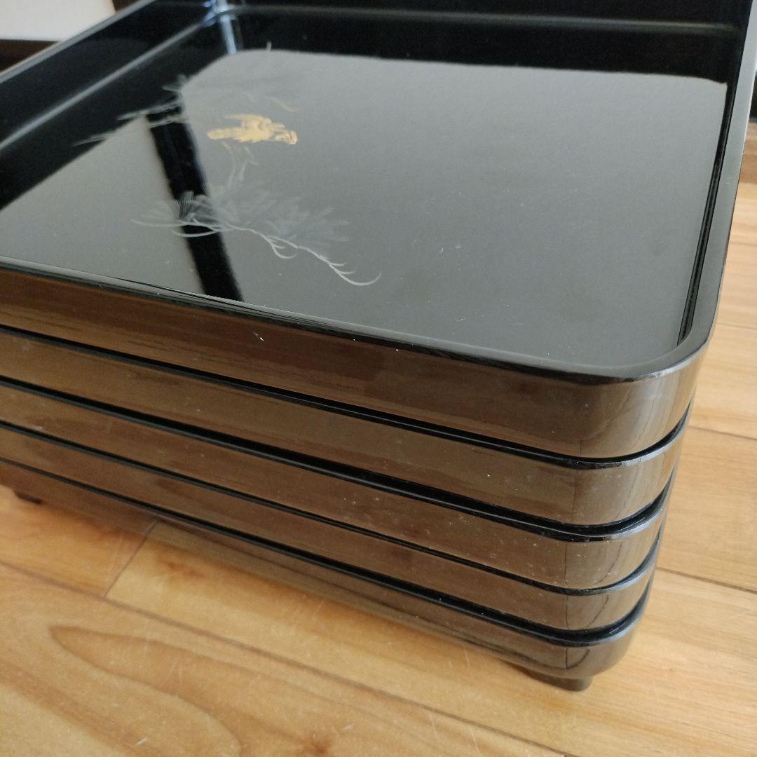 高級漆器　八雲塗　特選　極上厚手　脚付き　会席膳5組　手彫り　黒松タカ