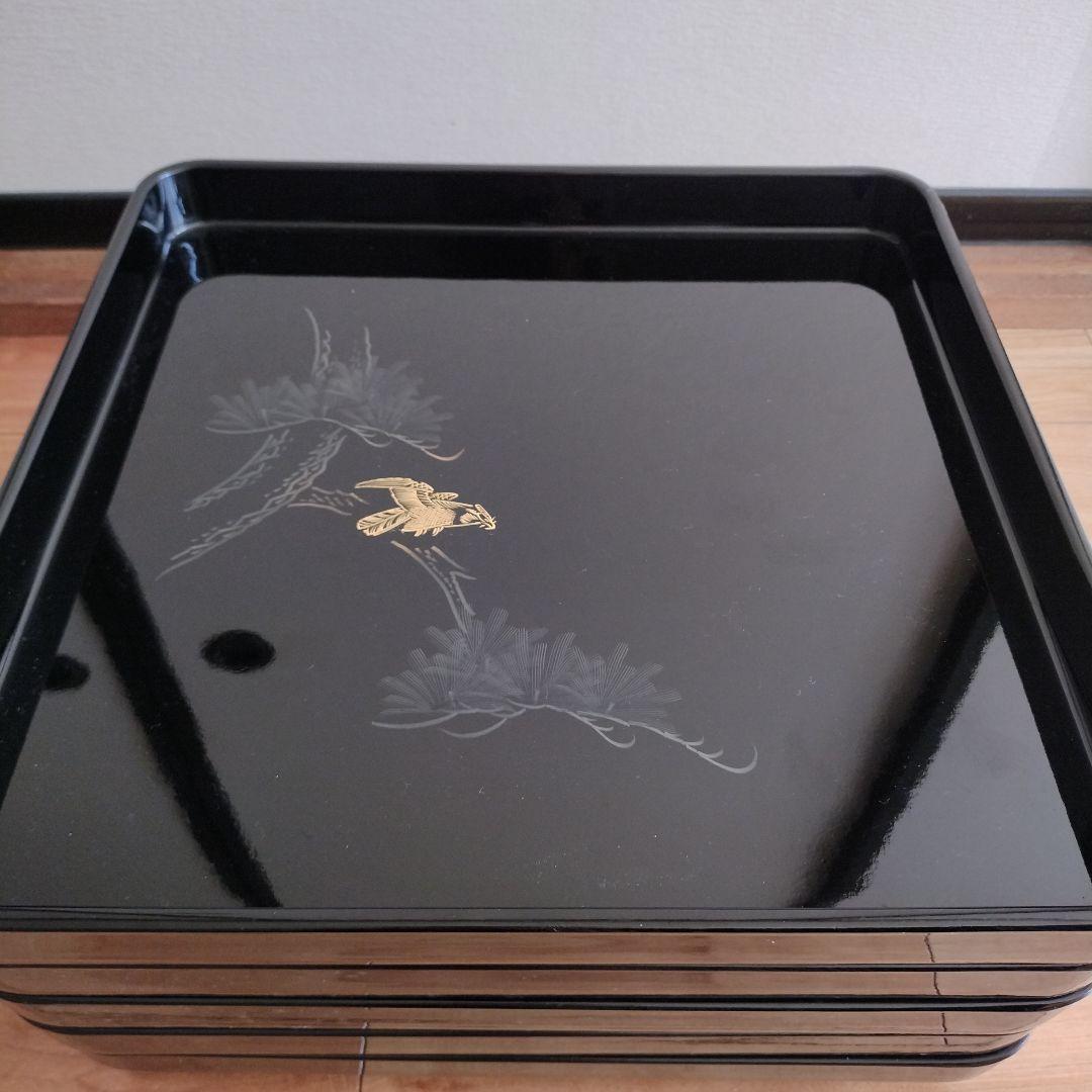 高級漆器　八雲塗　特選　極上厚手　脚付き　会席膳5組　手彫り　黒松タカ