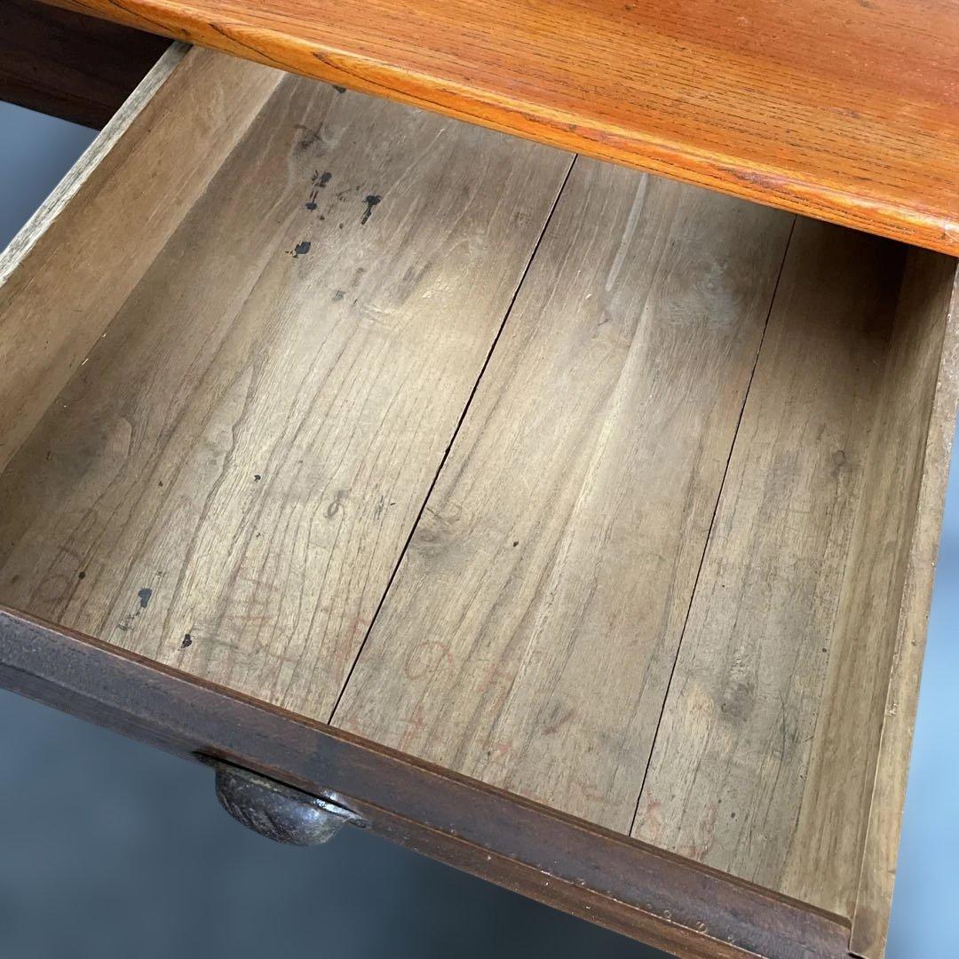 年代物 欅一枚板 文机 ダークブラウン 2引き出し