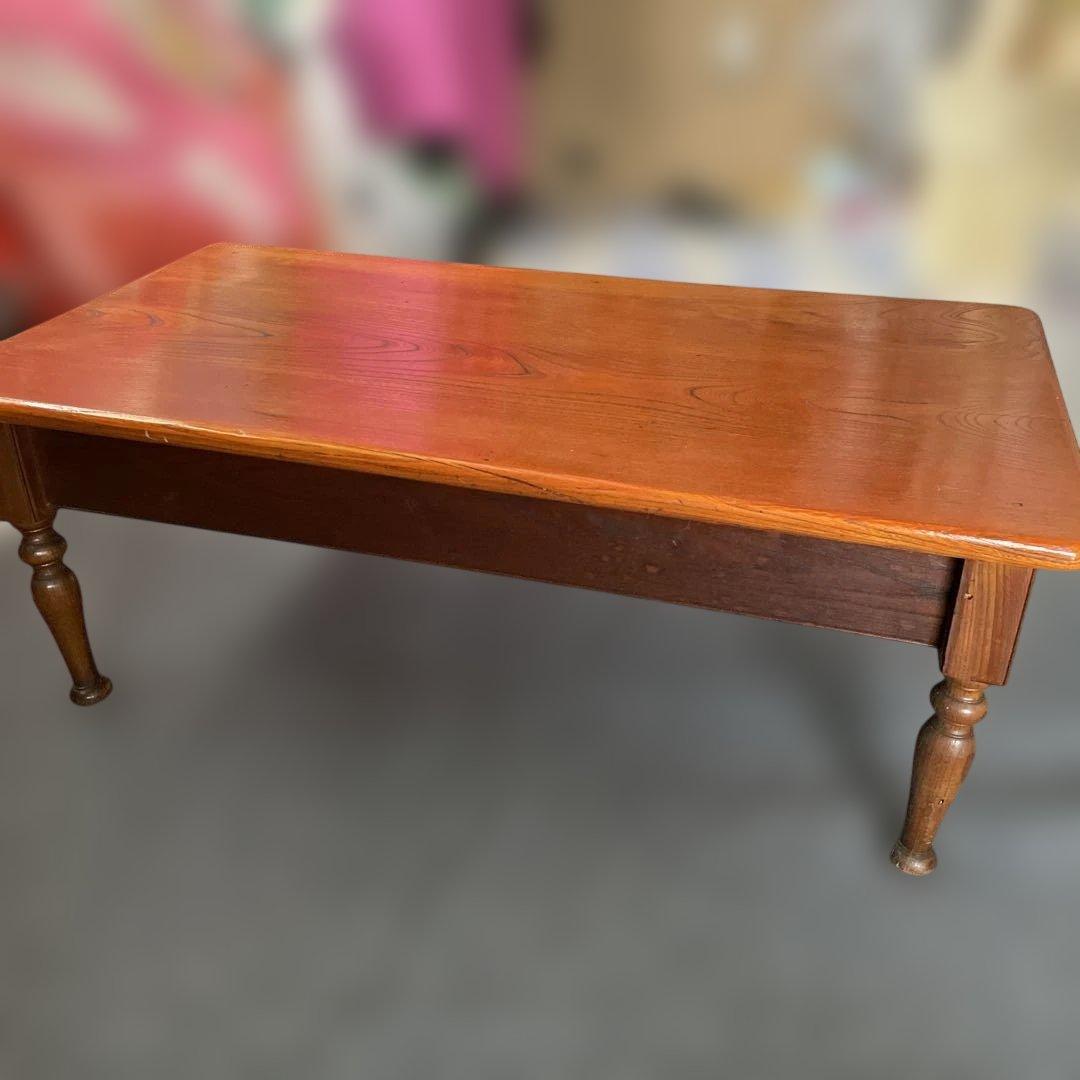 年代物 欅一枚板 文机 ダークブラウン 2引き出し