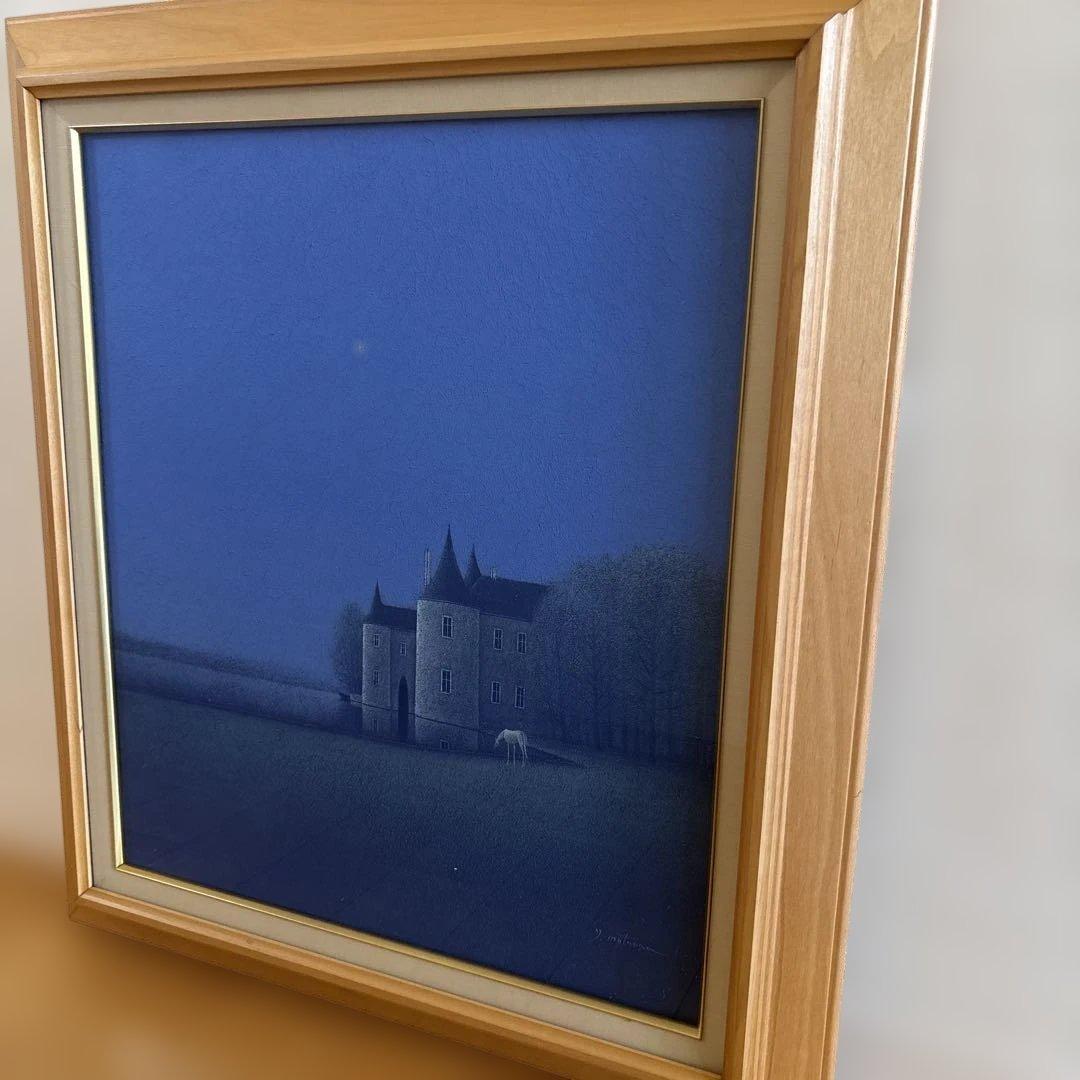 松浦敬文 水辺の城 油彩 F10号 風景画 白馬 絵画 額付き