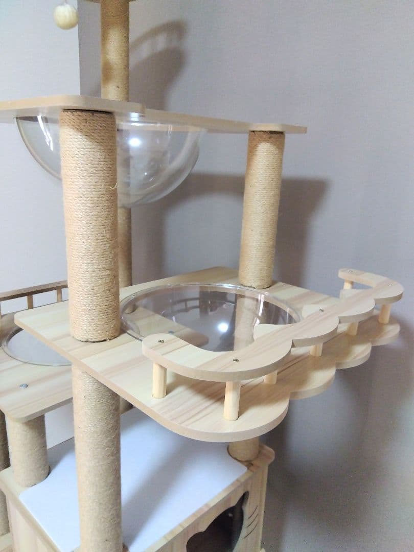 キャットタワー 185 cm 宇宙船　爪とぎ付　縁張り　木製　ツリー　ウッド