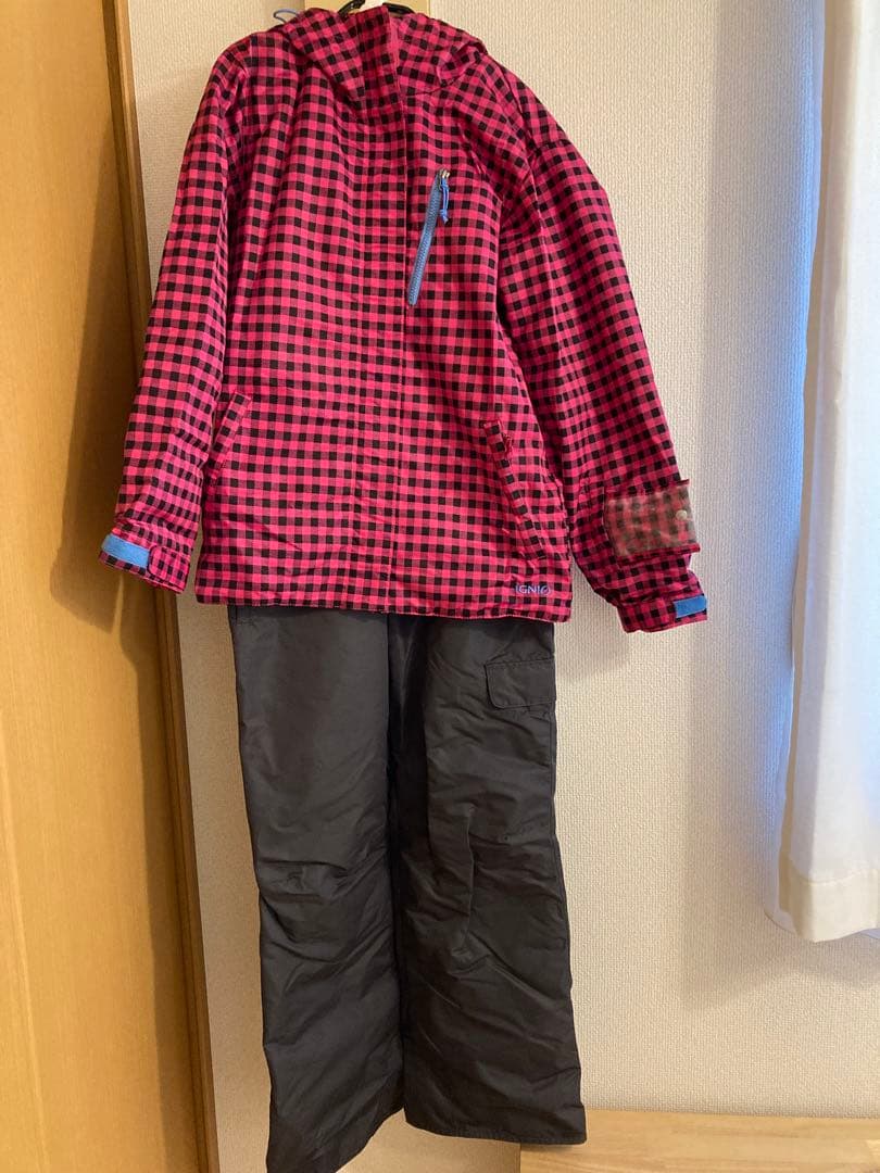 スキーウェア Lサイズ ピンク/黒チェック