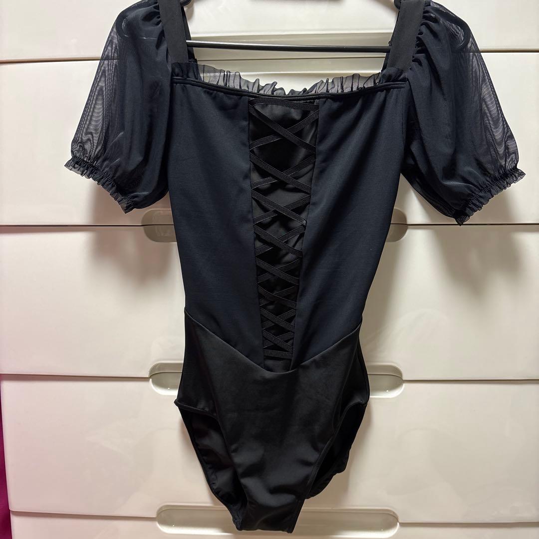 最終値下げ/Retune/stina/S 黒いバレエレオタード シースルー袖