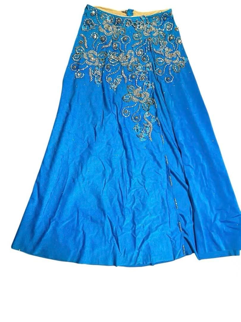 ベリーダンス衣装 2点セット ブルー ビジュー装飾