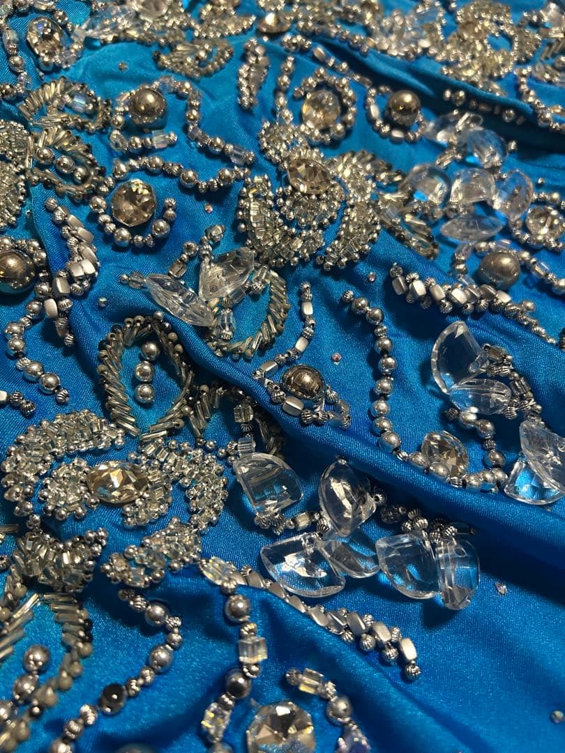 ベリーダンス衣装 2点セット ブルー ビジュー装飾