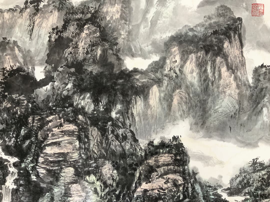 額縁 美術品 水墨画 飾り 山水絵 日本画 中国画 伝統芸術 真作 原作 アルミ
