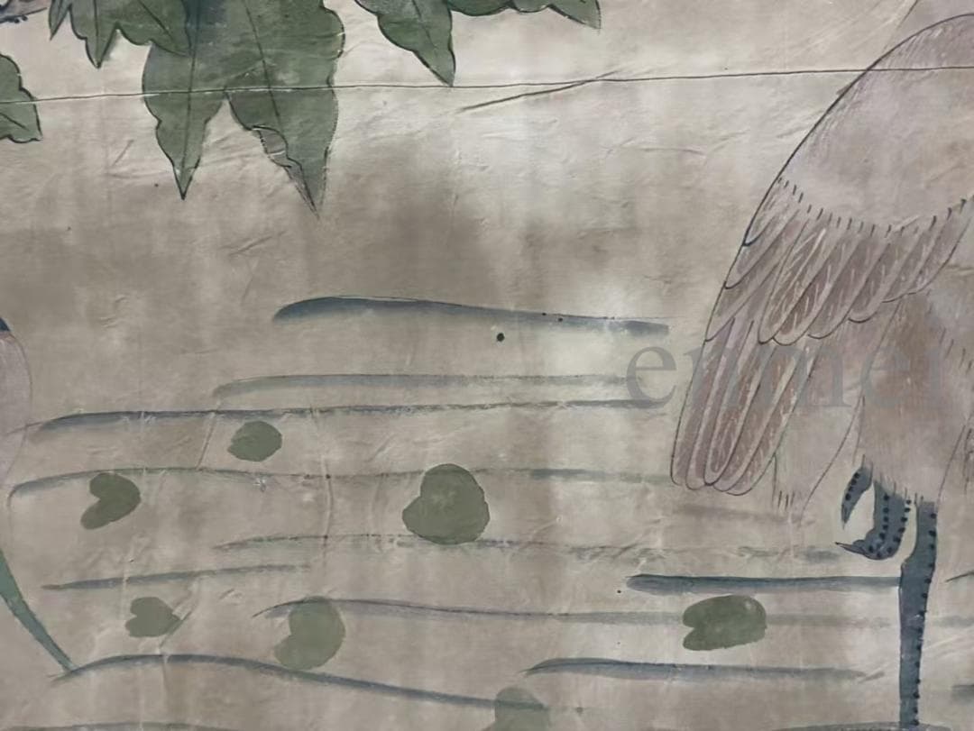 中国古美術・旧藏・明末風・周之冕款・花鳥画・絹本中堂掛軸・純手描き・書画・骨董品