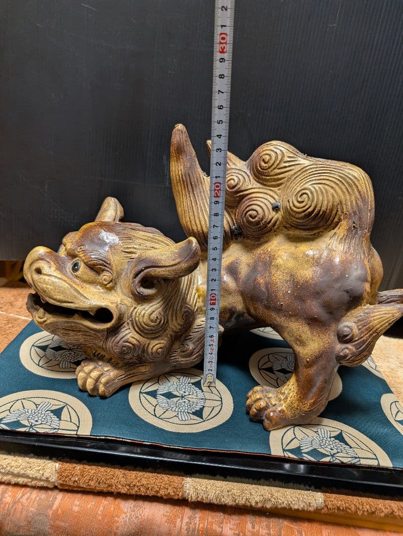 陶器製 獅子（シーサー） 約20cm年代物