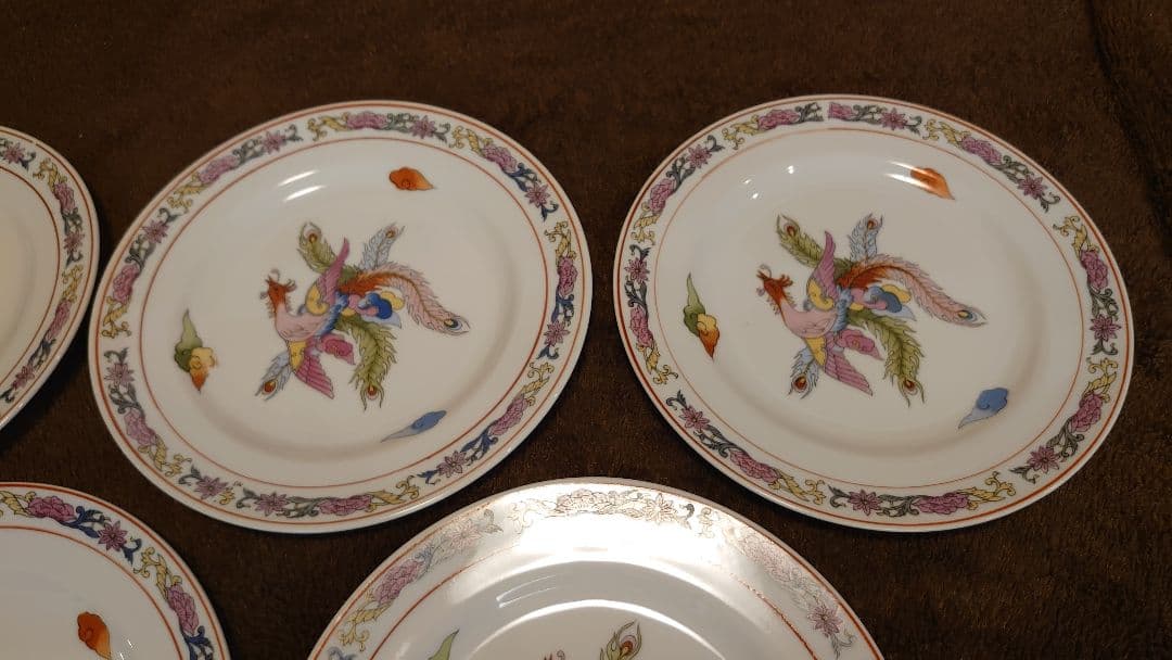 古玩　中国陶器　中皿　７寸皿　鳳凰　蔵出し　５客