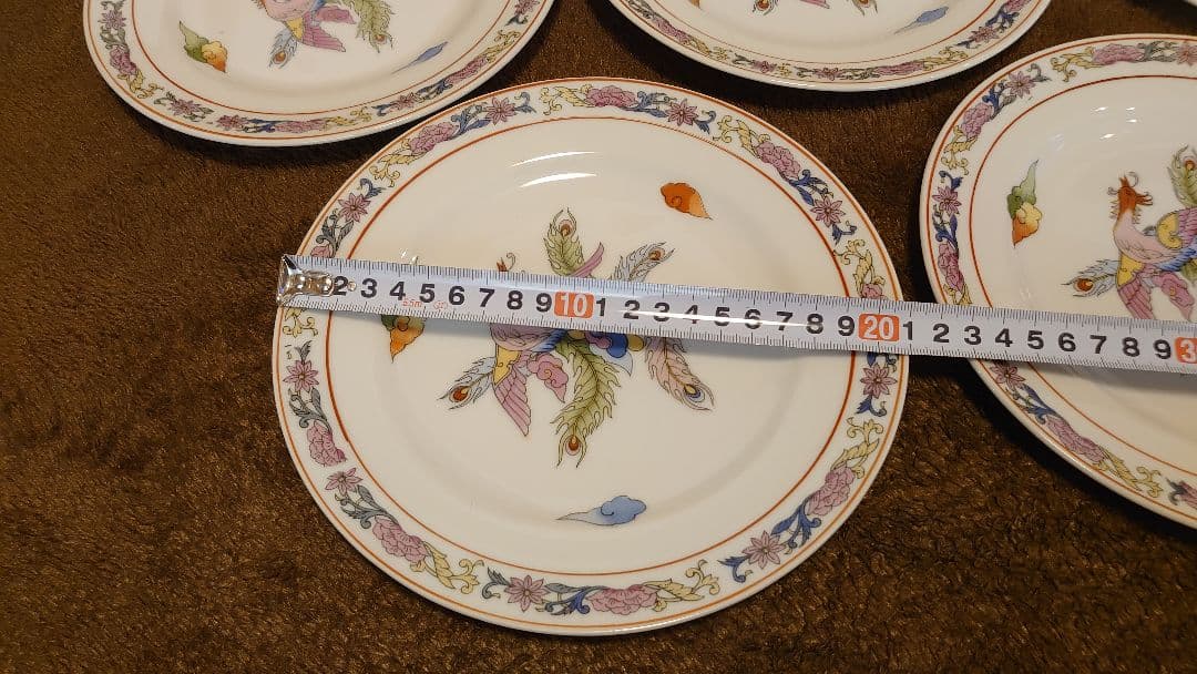 古玩　中国陶器　中皿　７寸皿　鳳凰　蔵出し　５客