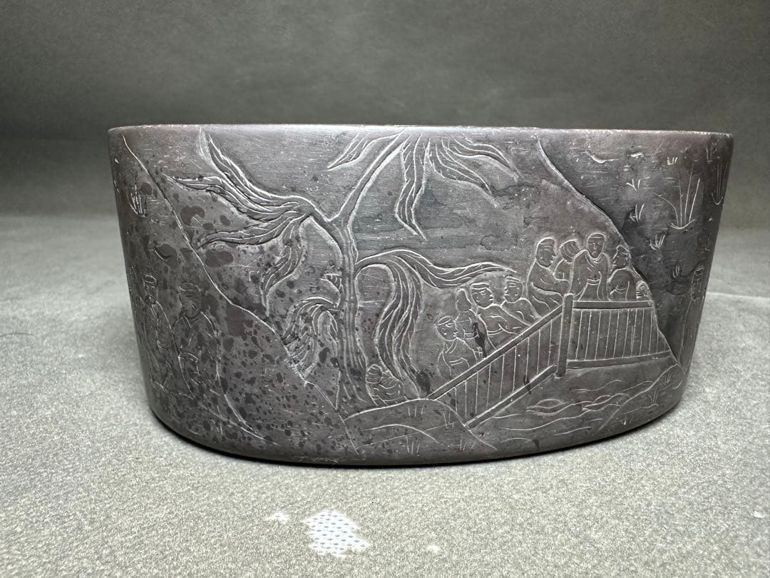 硯台　書道具　中国美術　置物　古美術品　 細密細工　骨董　アンティーク　彫刻