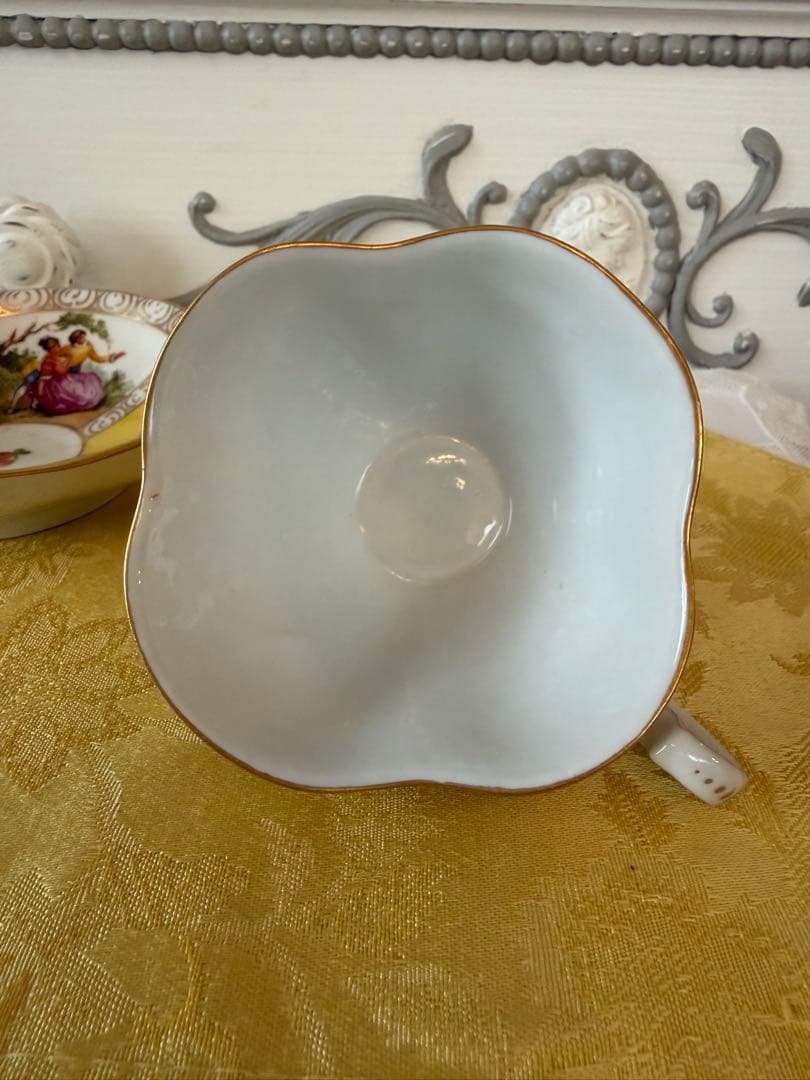 【希少】ドレスデン カール・ティーメ　 カップ＆ソーサー恋人図 イエロー 手描き