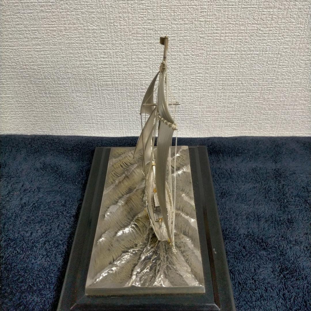 金属製 帆船模型 木製台座付き