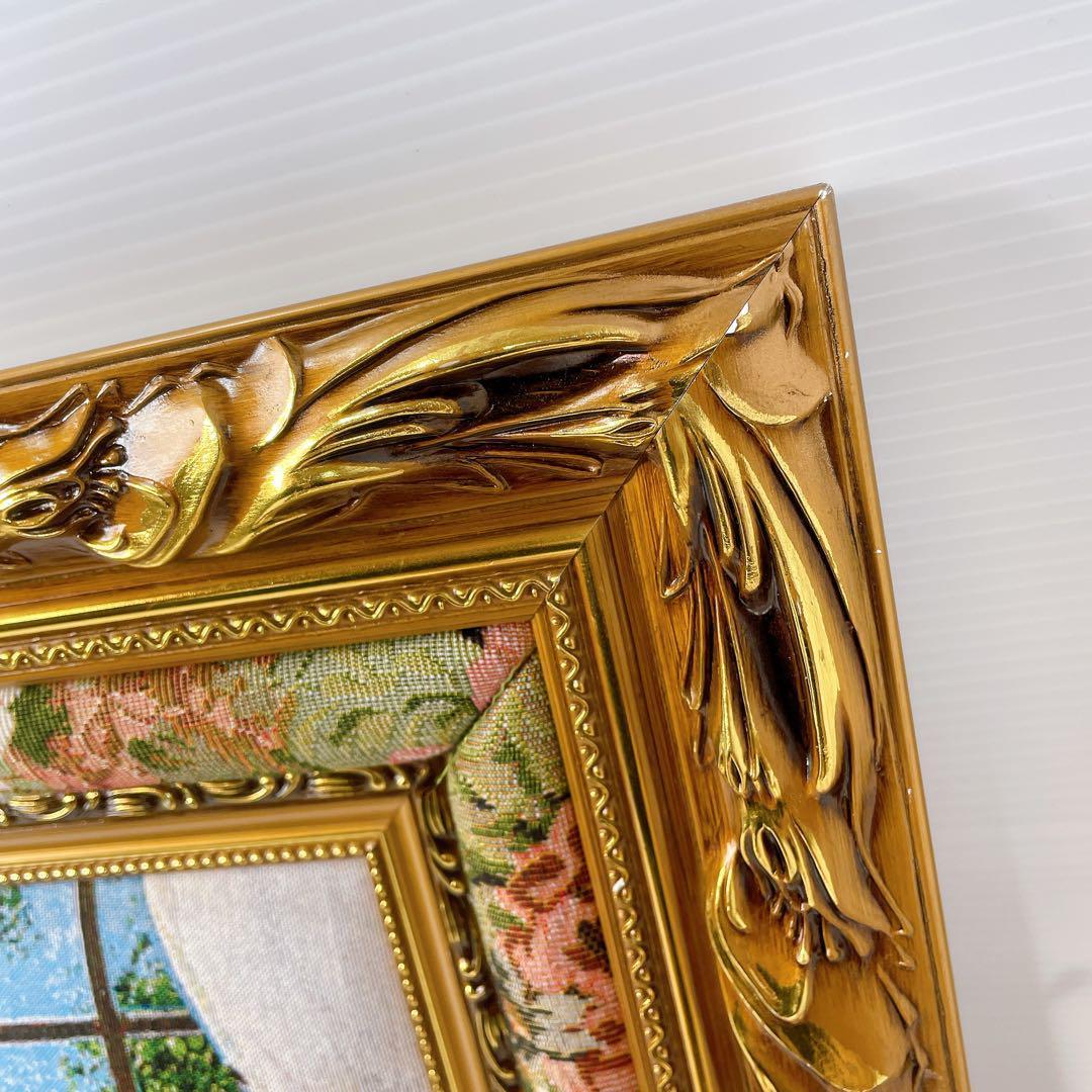 【美品】絵画　『窓から眺める丘』　フランス・ゴブラン織り使用　良質　額絵