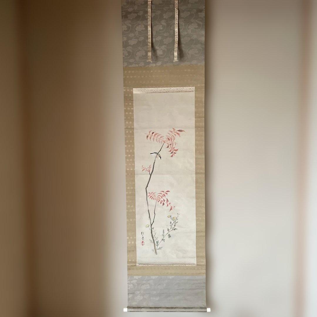 2軸セット　「しだれ桜」　「花と鳥」の掛軸 木製収納箱付き　山梨県の画家