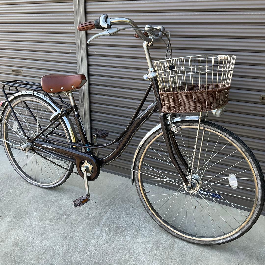 ママチャリ自転車 27インチ 身長155センチから カゴ/鍵/オートライト付き