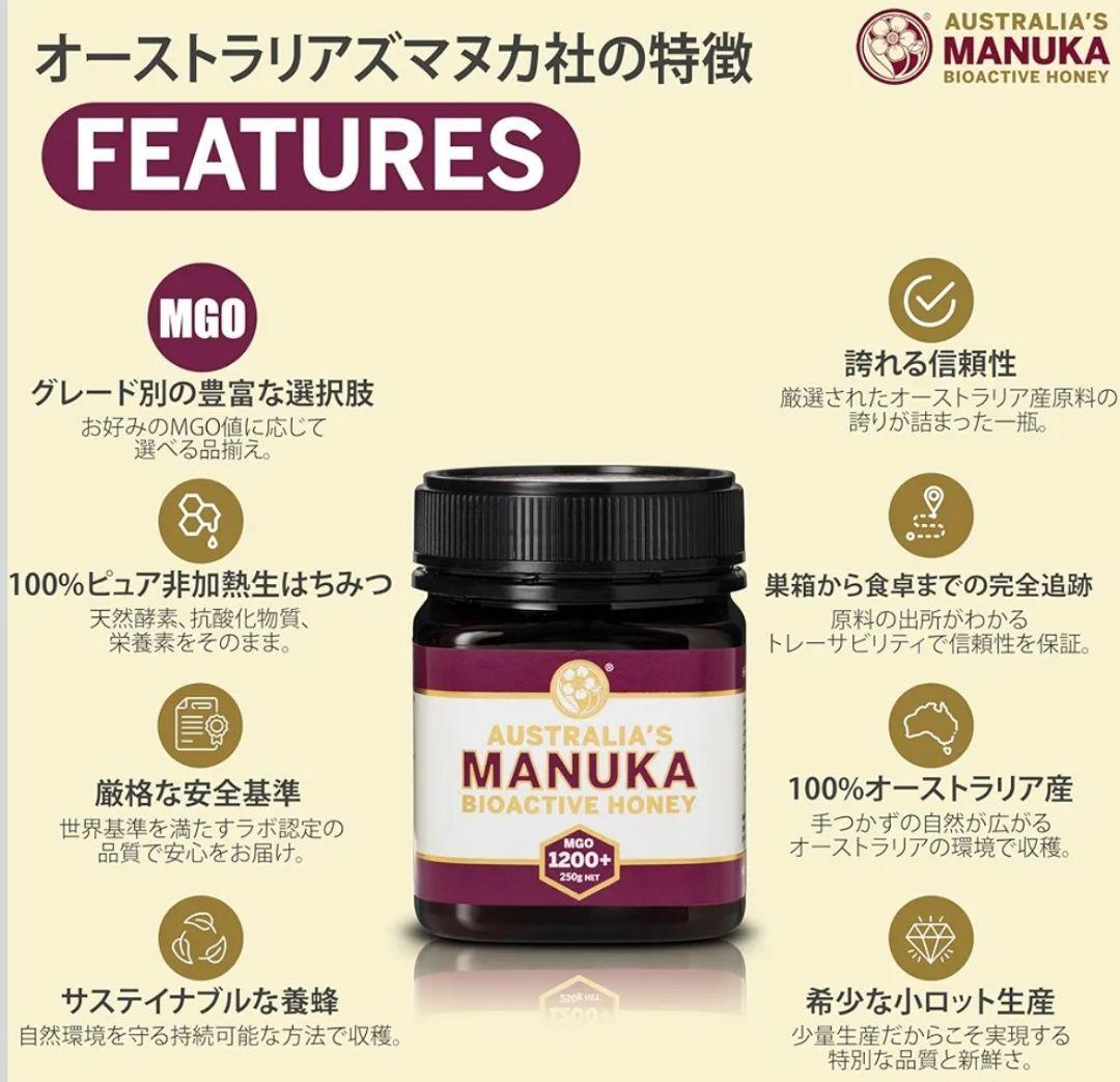 マヌカハニー MGO1200+ 250g 非加熱・無添加 豪州産 国内正規品