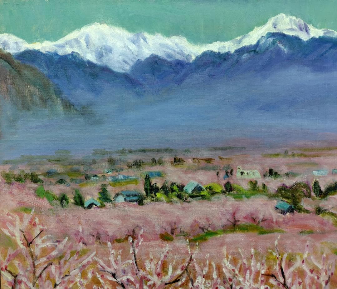 F10「桃の里」絵画 油彩画 油絵 風景画 アート