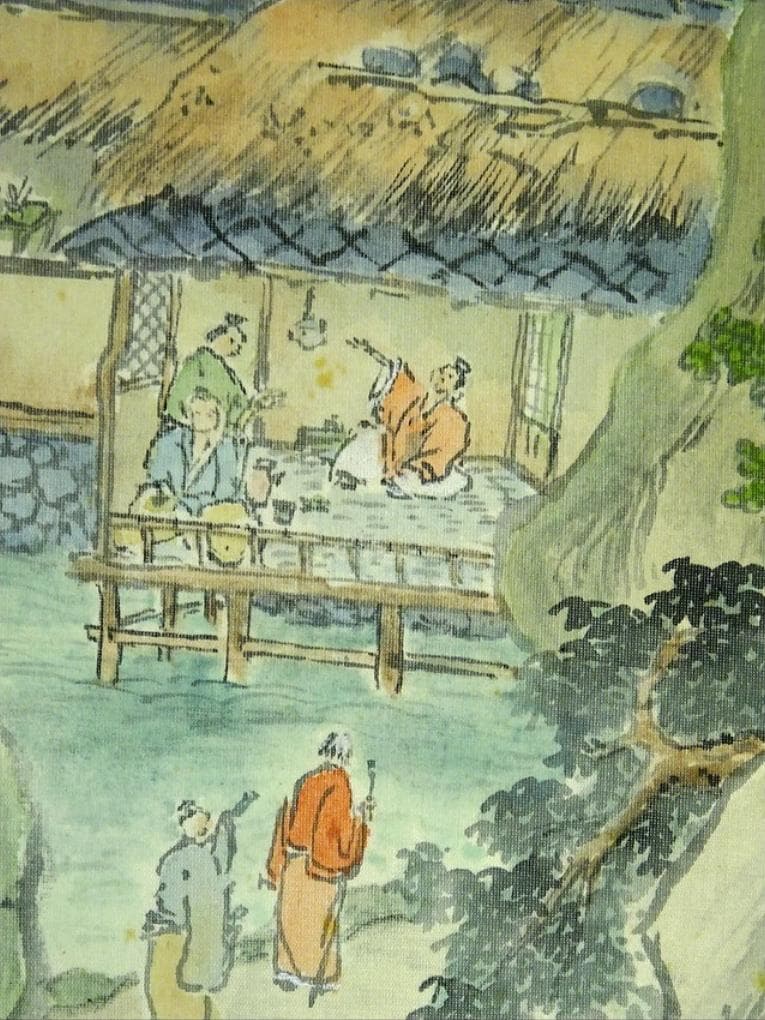 【真作】掛軸 佐藤眉山『山水図』日本画 絹本 肉筆 共箱付 掛け軸 w07233