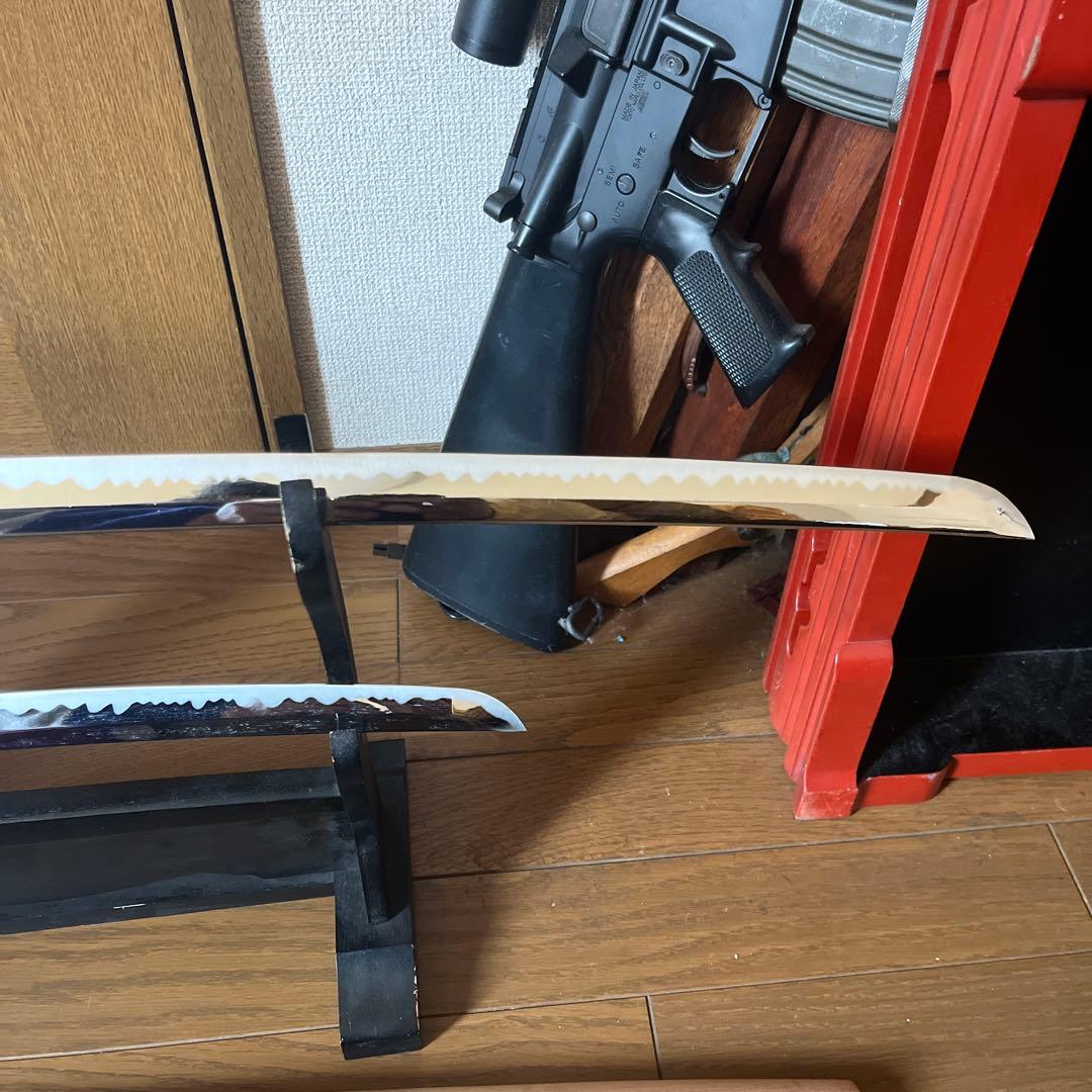 模造刀 白鞘 2本 セット コスプレ 演劇 防犯 日本刀レプリカ黒スタンド付き