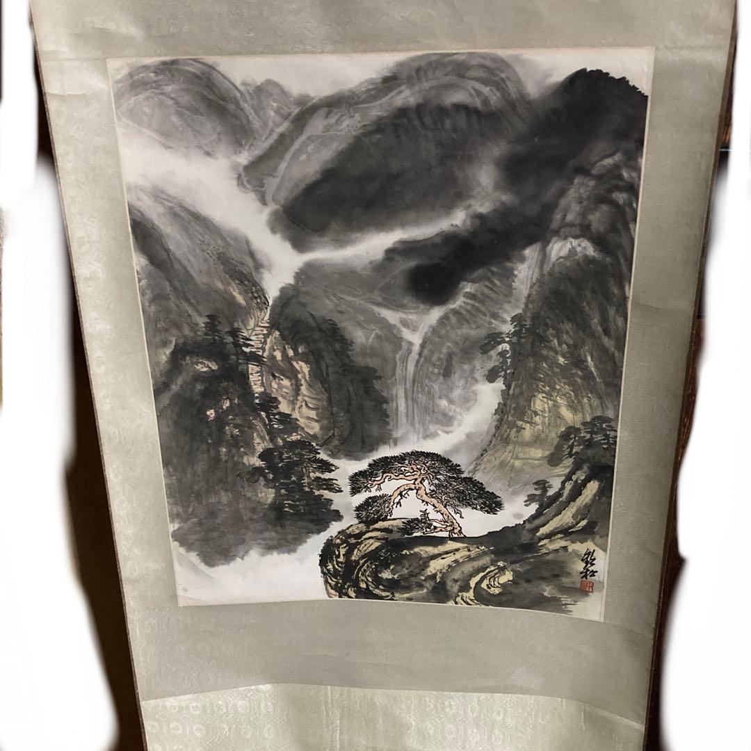 掛け軸　山　松　風景　日本