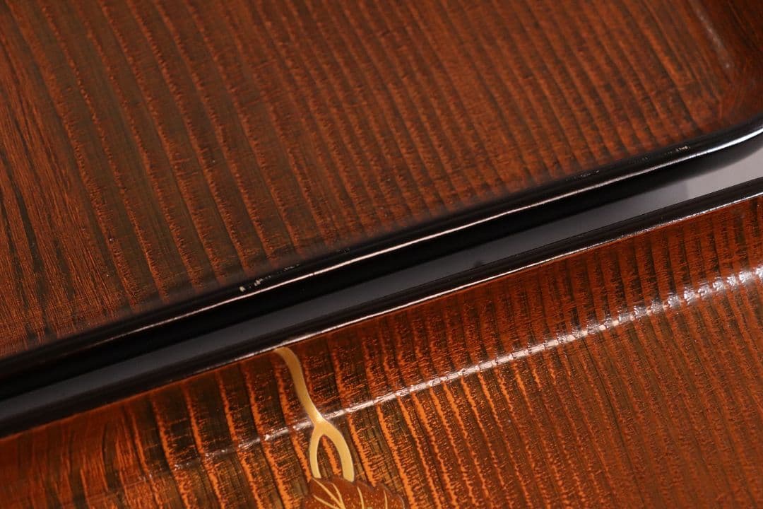 CL77 能登輪島塗 蔦金蒔絵 欅地 木地呂塗 足付四方膳 五客 木製漆器