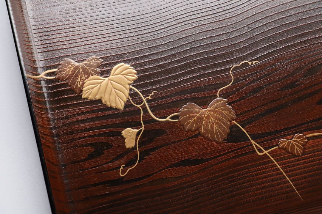 CL77 能登輪島塗 蔦金蒔絵 欅地 木地呂塗 足付四方膳 五客 木製漆器