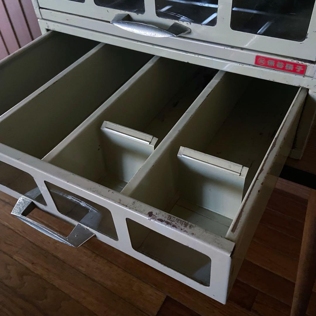 ビンテージ　店舗什器　HOYA硝子　スチールケース　インダストリアル