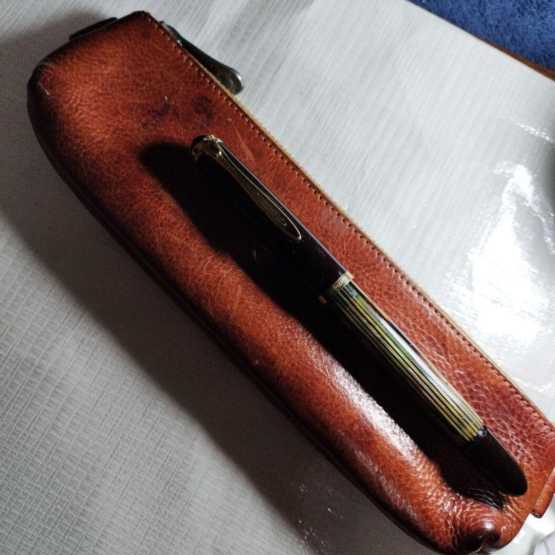 Pelikan400茶縞18K750万年筆字幅B吸入式