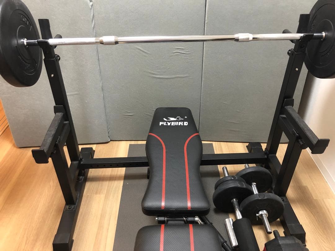FLYBIRD トレーニングベンチ バーベル付き　ベンチプレス