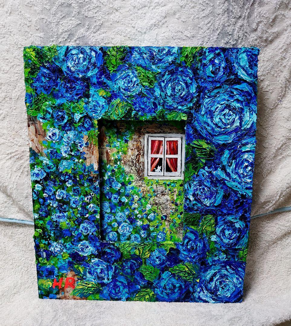 油絵 絵画【猫と青い薔薇】