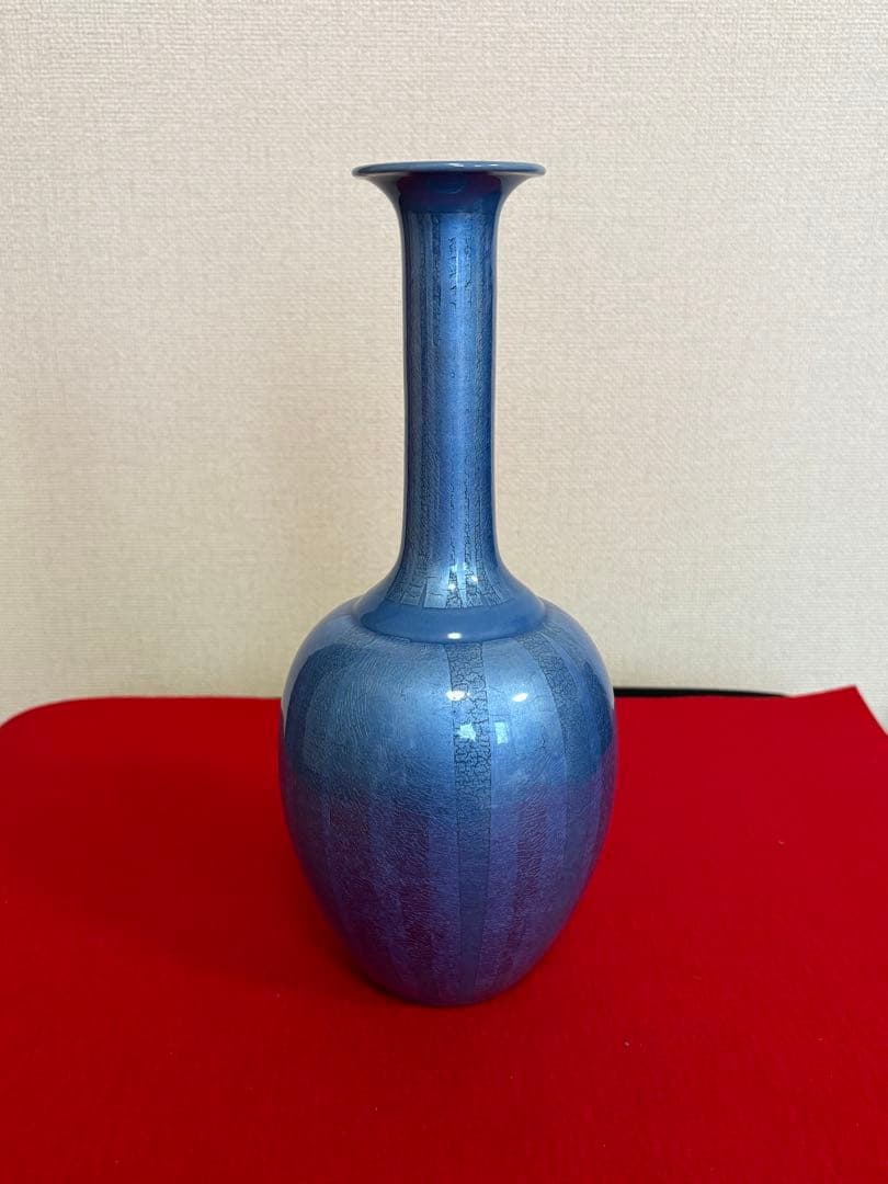 人間国宝 中田一於 淡青釉裏銀彩 花入 N43 日本工芸会正会員 九谷焼