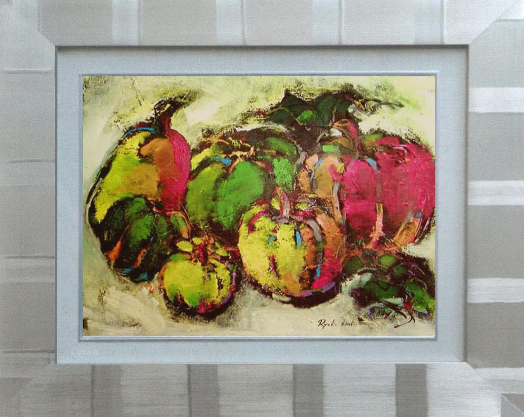 油絵 菅家令子 絵 絵画 インテリア 額付(白) uF6-061404 かぼちゃ