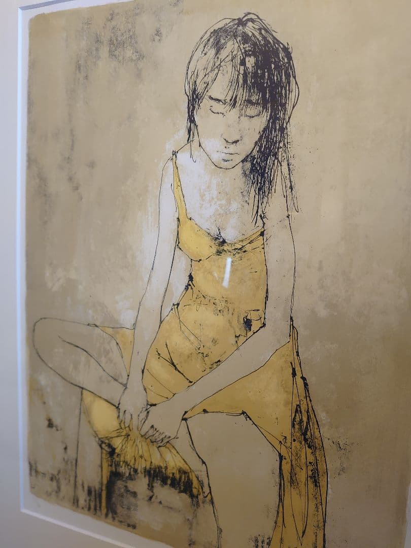 売約済　「ジャン.ジャンセン」黄色い服の女 リトグラフ　ＥD/自筆サインあり