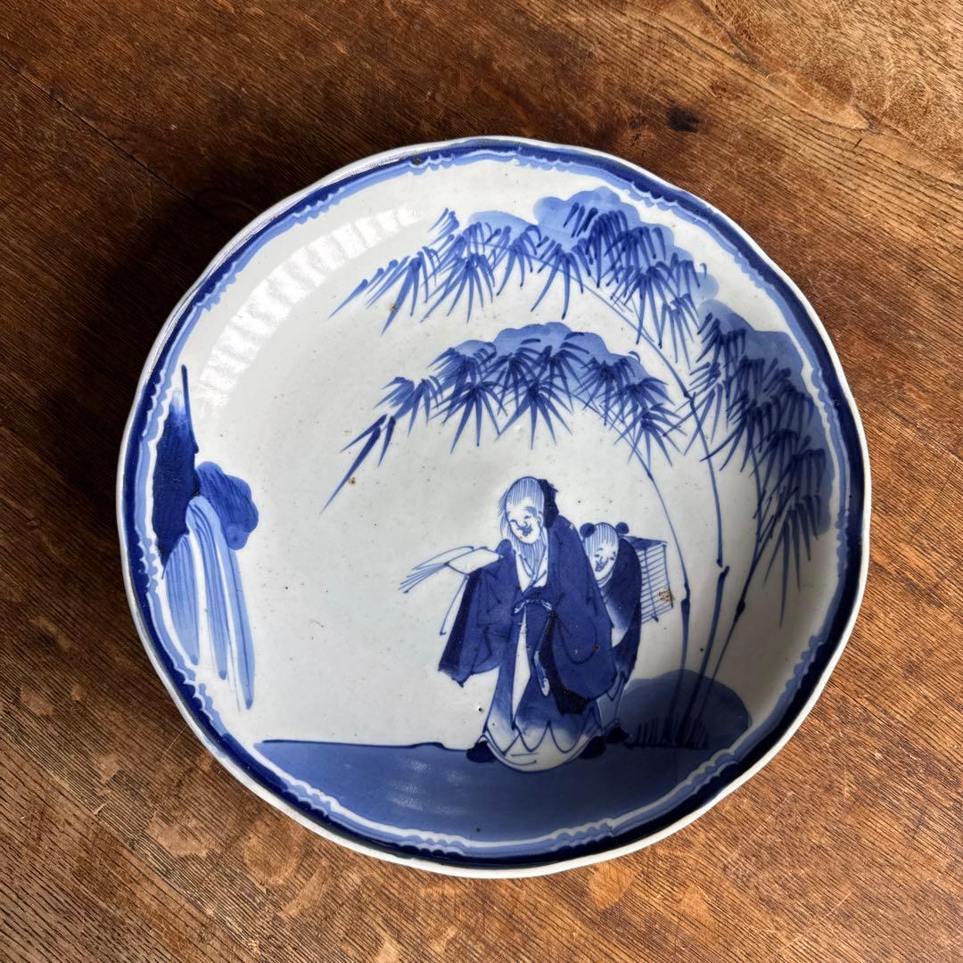 江戸後期　古伊万里　志田窯　染付賢人唐子文皿　29㎝　K349