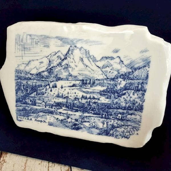 彫刻家 長江録弥 画 アルプス風景 詩 陶板画 日展常務理事 日本彫刻会理事長