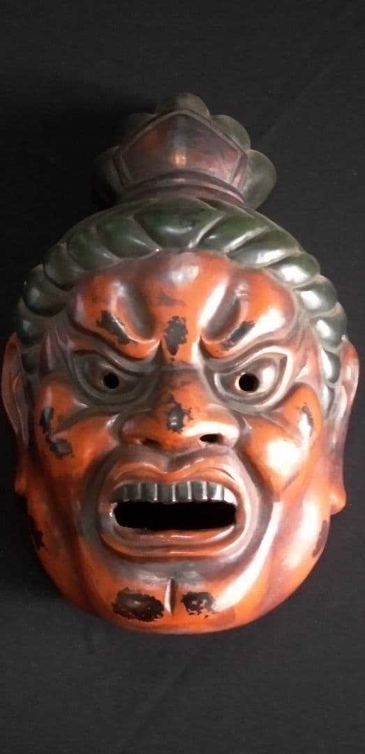 乾漆、仁王金剛面、模国宝力士面技楽面、能面狂言面 約40cm