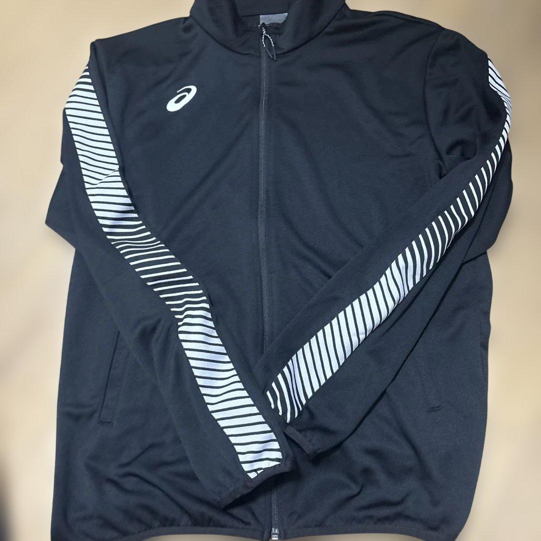 P*K様 asics ストライプジャージ上下セット XL 黒　セットアップ　20