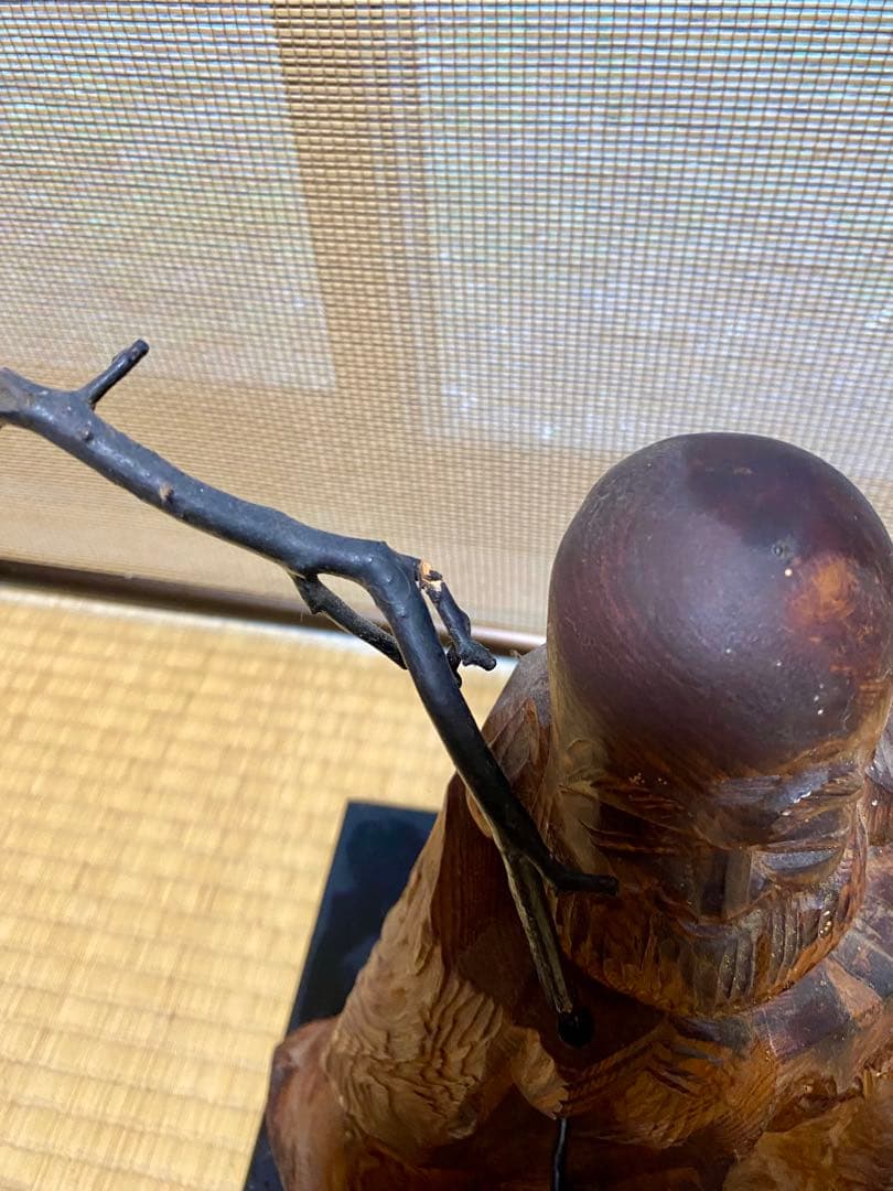 【昭和レトロ】寿老人 木彫り 置物 根木彫 一刀彫 七福神 縁起物 長寿 骨董